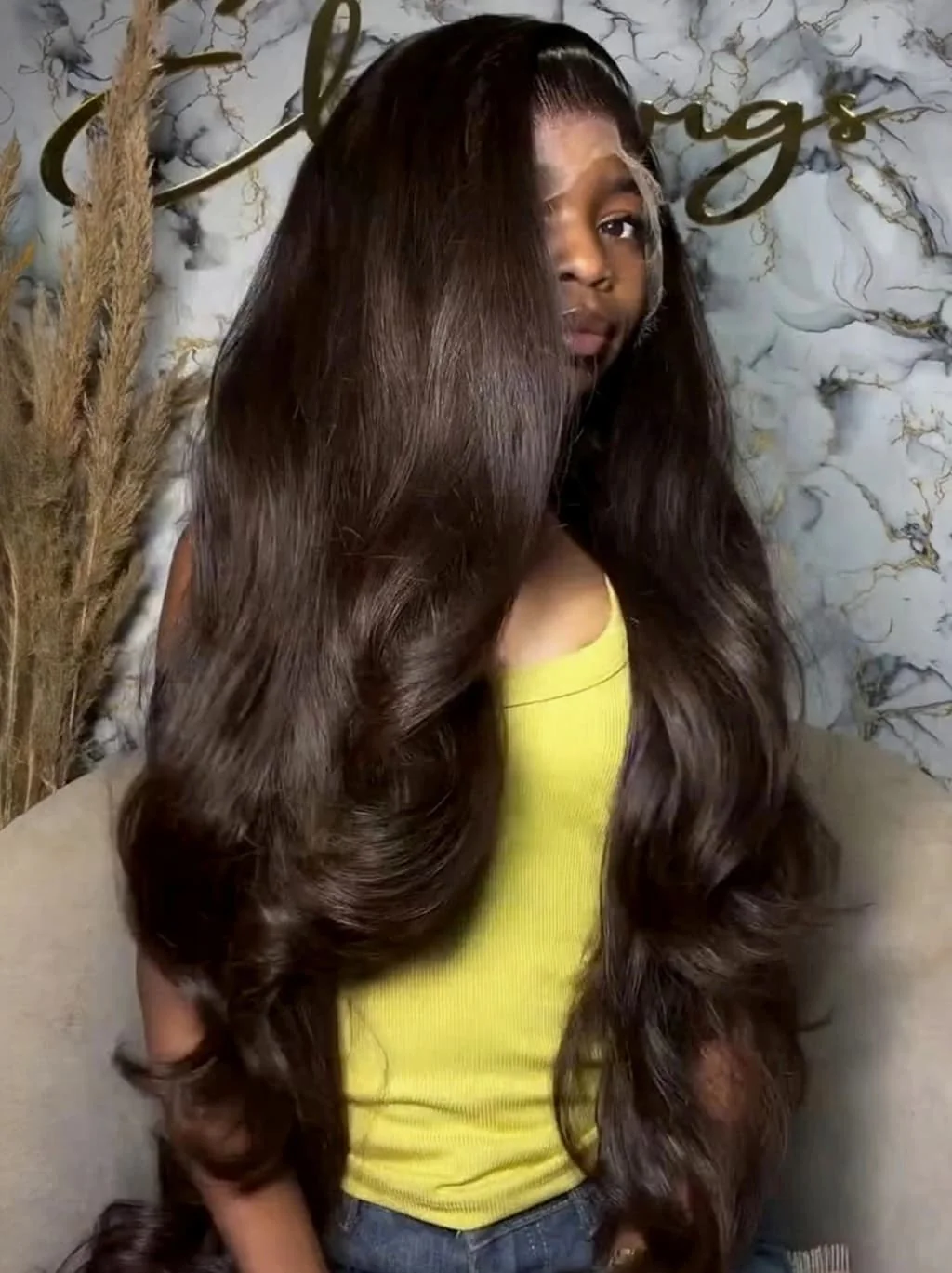 Dorsanee Dark Brown 42 40 38 36 34 32 30 inch Knee Length 13x4 Lace Front Human Hair Wigs - Image 2