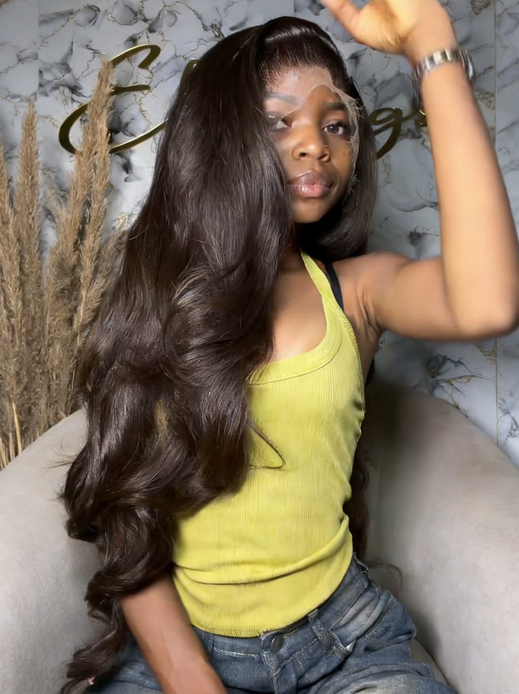 Dorsanee Dark Brown 42 40 38 36 34 32 30 inch Knee Length 13x4 Lace Front Human Hair Wigs - Image 3