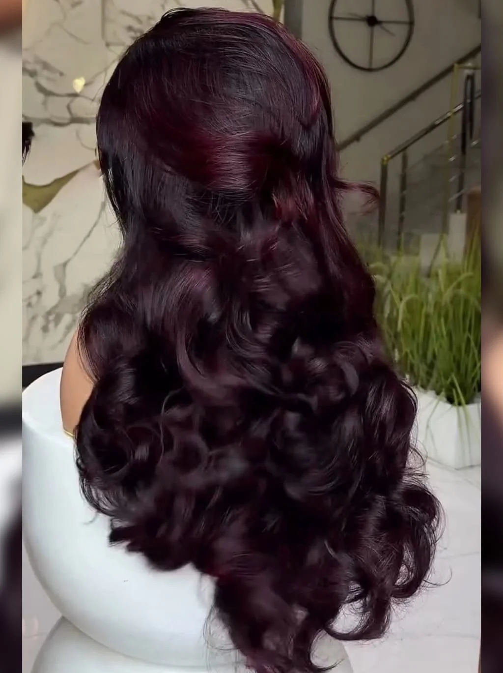Dorsanee Dark Burgundy Red Natural Wave Long wigs Remy Human Hair 250 300 Density - Image 2