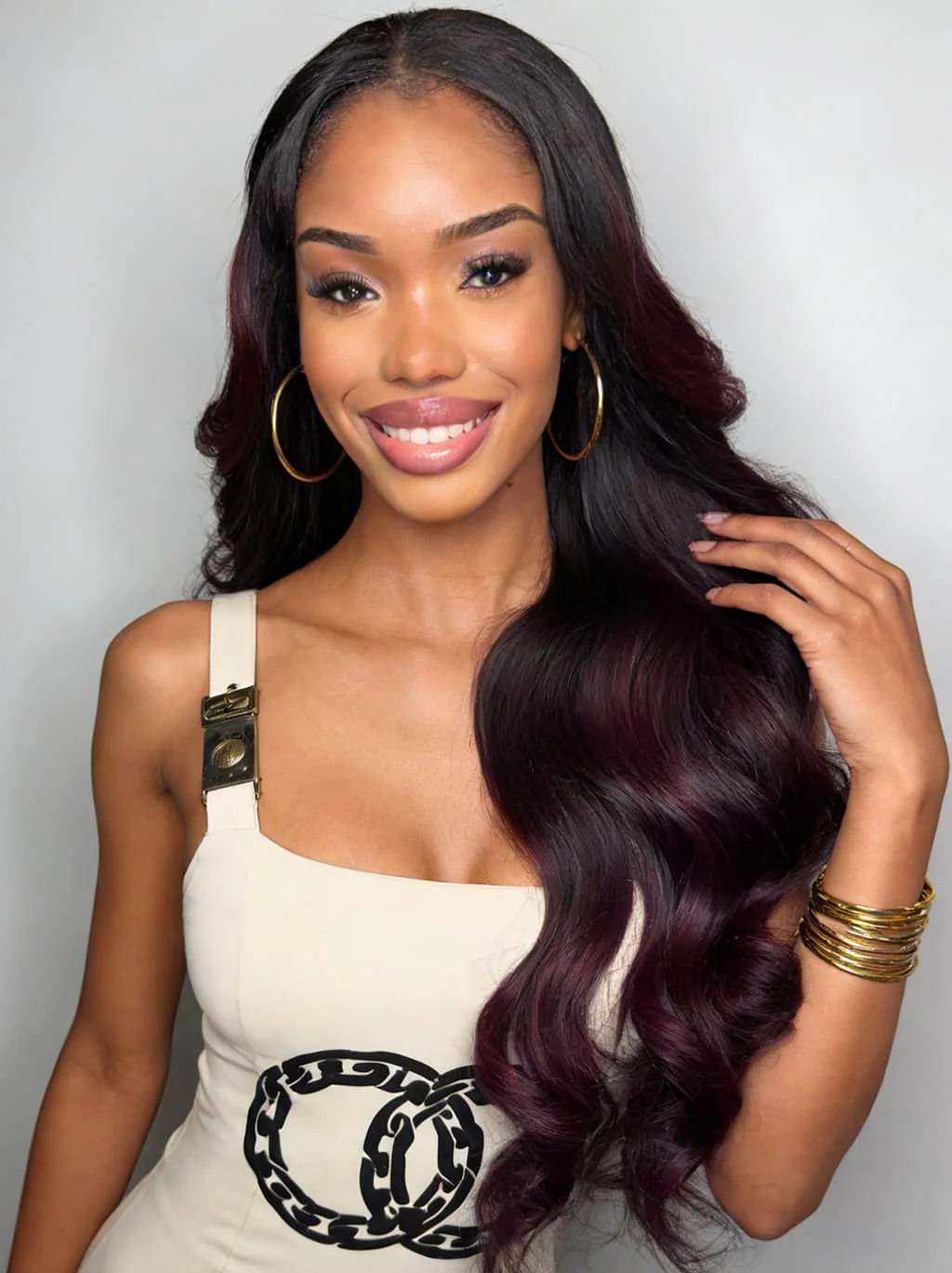 Dorsanee Dark Burgundy Red Natural Wave Long wigs Remy Human Hair 250 300 Density - Image 4