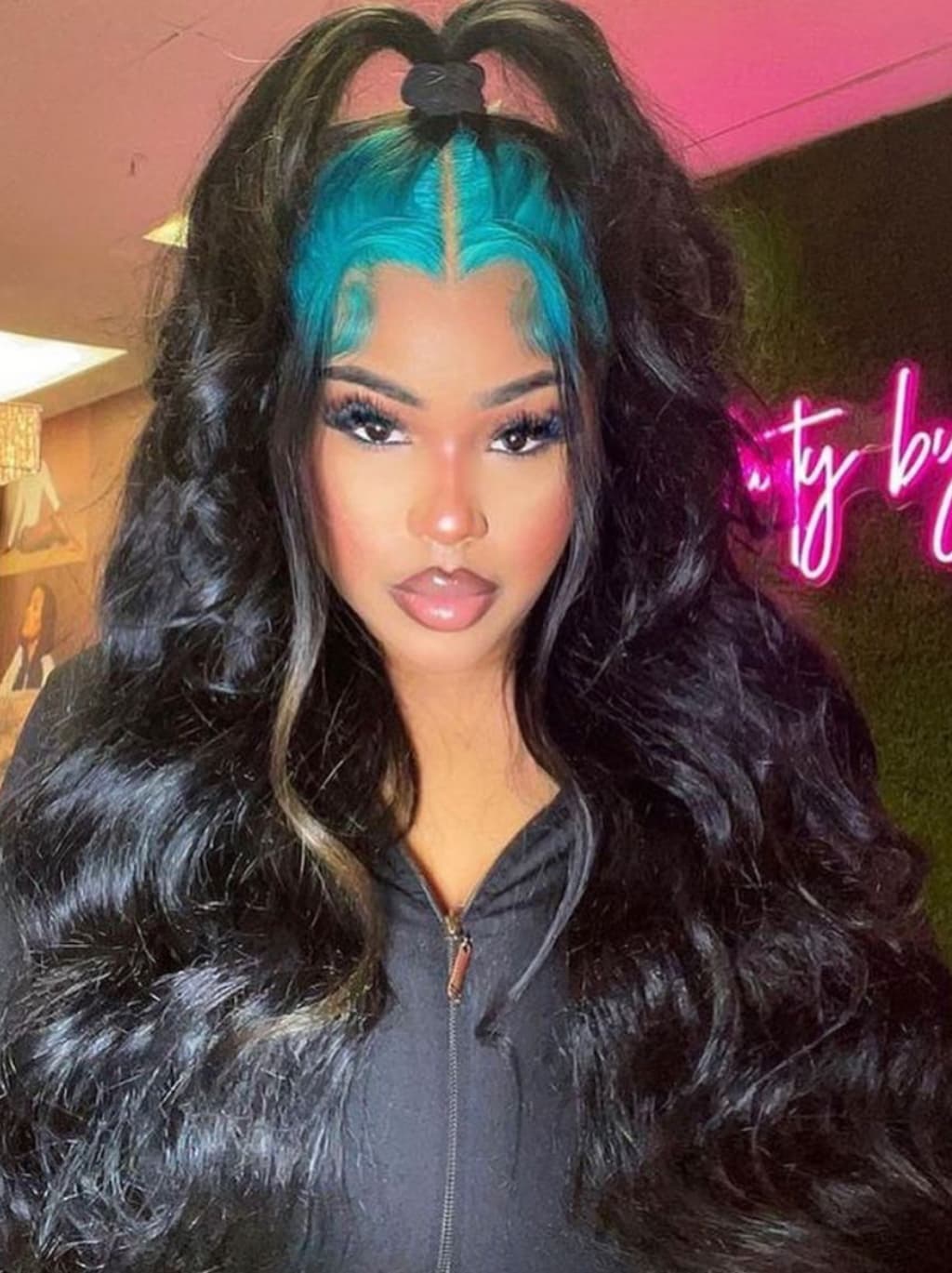 Dorsanee Black With Dark Midnight Blue Roots 13x4 Lace Front Virgin Human Hair Wig - Image 2