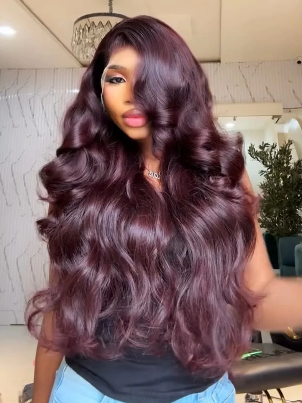 Dorsanee Dark Purple Burgundy Red Bouncy Loose Wave 13X4 Lace Front Remy Human Hair Wigs 250 300 Density - Image 3