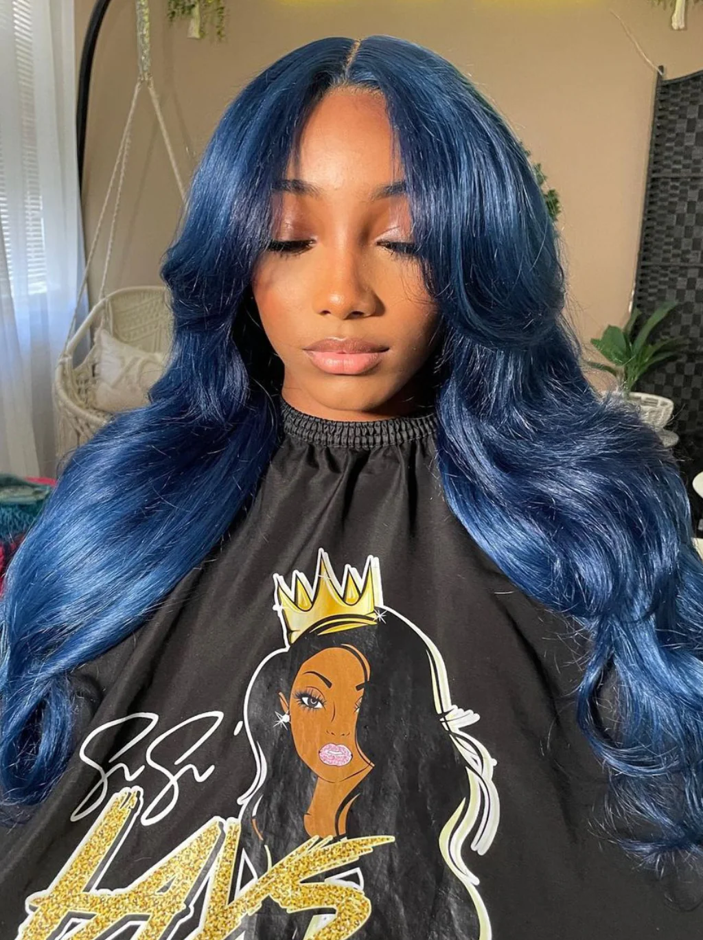 Dorsanee Deep Royal Blue Curtain Bangs 13x4 HD Lace Front Body Wave Human Hair Wigs - Image 5