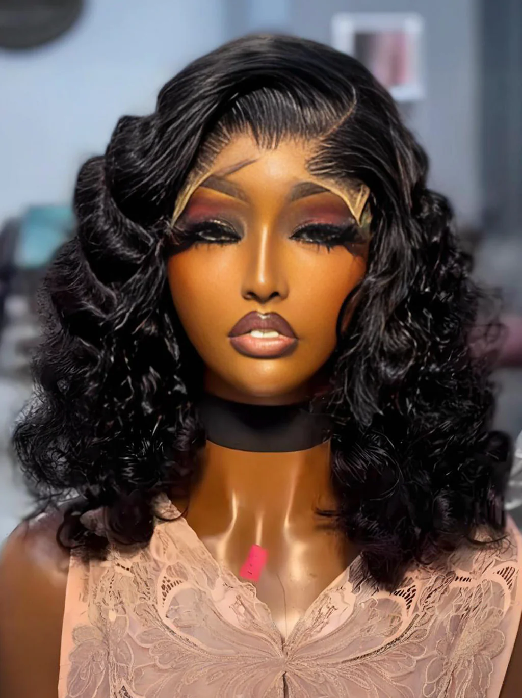 Dorsanee Elegant Natural Bouncy Loose Curls 13x4 Lace Front Virgin Human Hair Bob Wigs - Image 3
