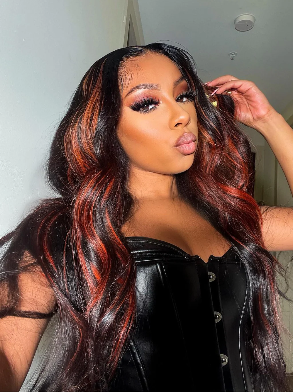 Dorsanee Ginger Orange on Black Highlight 13x4 HD Lace Front Body Wave Human Hair Wigs - Image 2