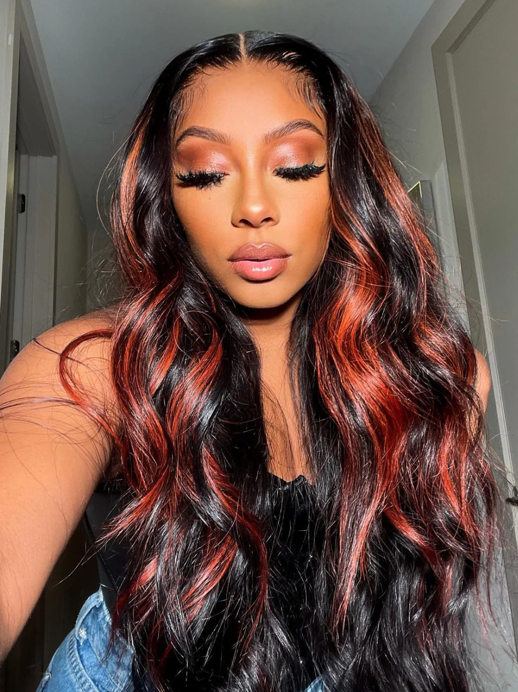 Dorsanee Ginger Orange on Black Highlight 13x4 HD Lace Front Body Wave Human Hair Wigs - Image 3