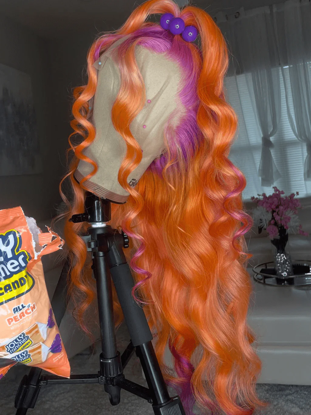Dorsanee Ginger Orange Purple Roots Color 13x4 Lace Front Virgin Human Hair Wig - Image 3