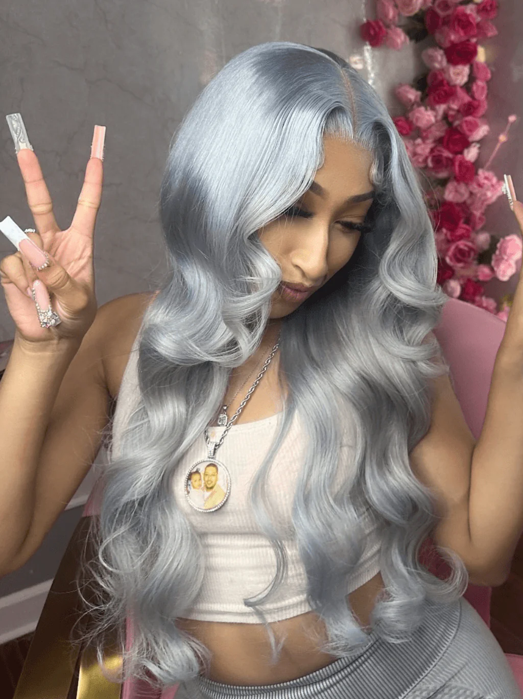 Dorsanee Gray Color Body Wave 13x4 Lace Front Grey Virgin Human Hair Wigs - Image 3