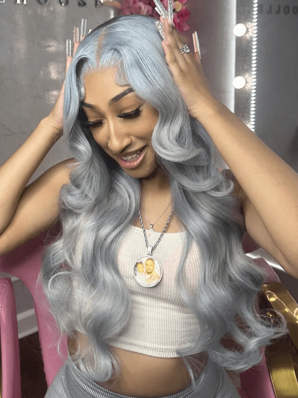 Dorsanee Gray Color Body Wave 13x4 Lace Front Grey Virgin Human Hair Wigs - Image 4