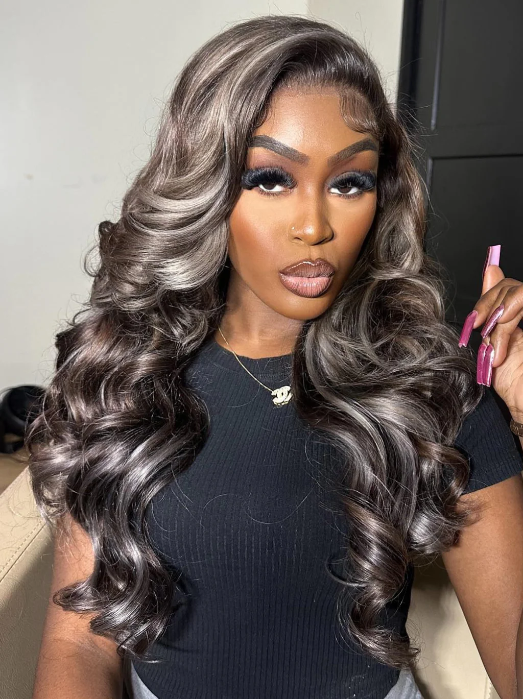 Dorsanee Gray Highlights 13x4 Lace Front Loose Body Wave Human Hair Wigs 200 Density - Image 4