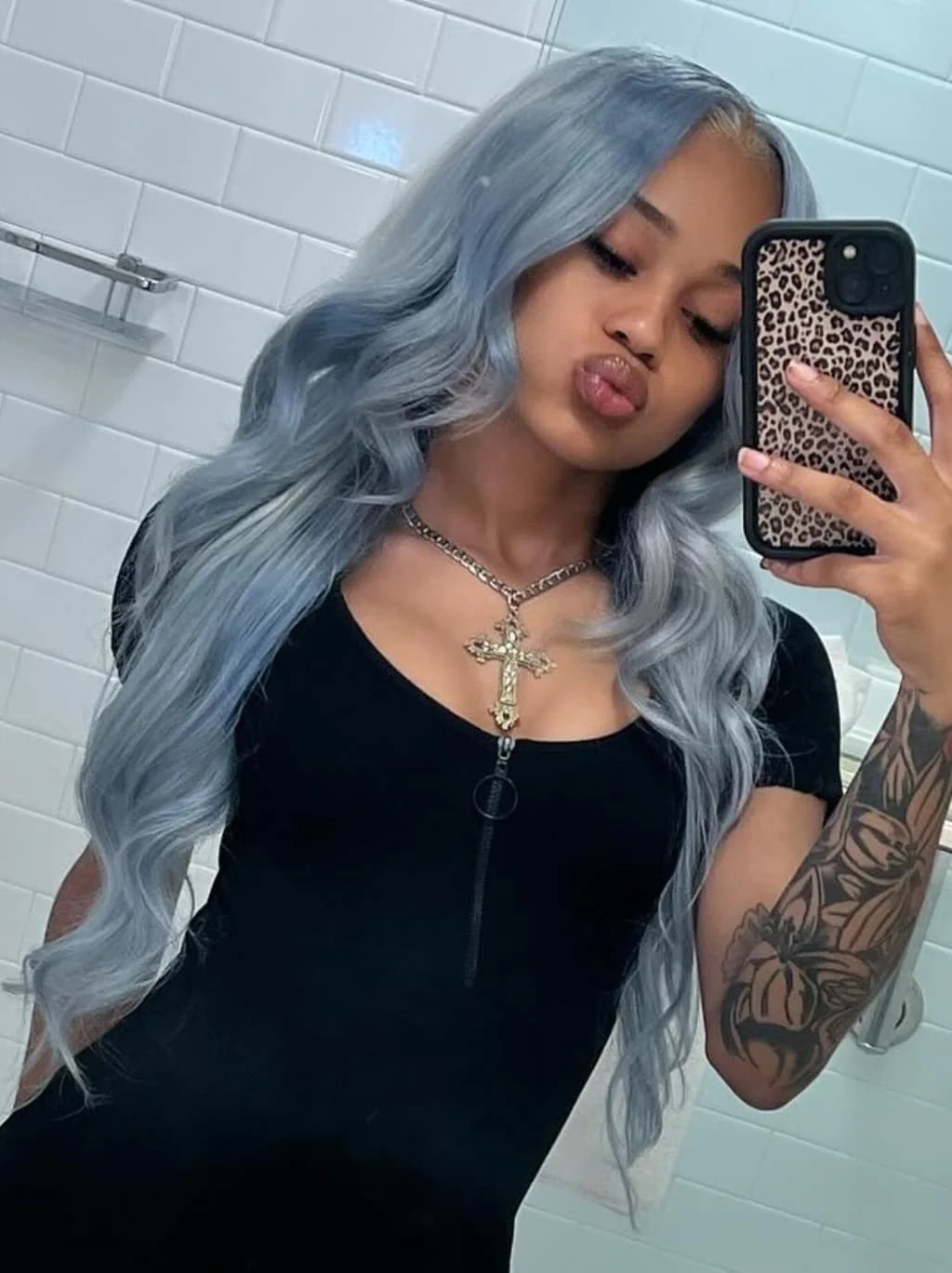 Dorsanee Grayish Blue 13x4 Lace Front Virgin Human Hair Wigs 200 Density - Image 2