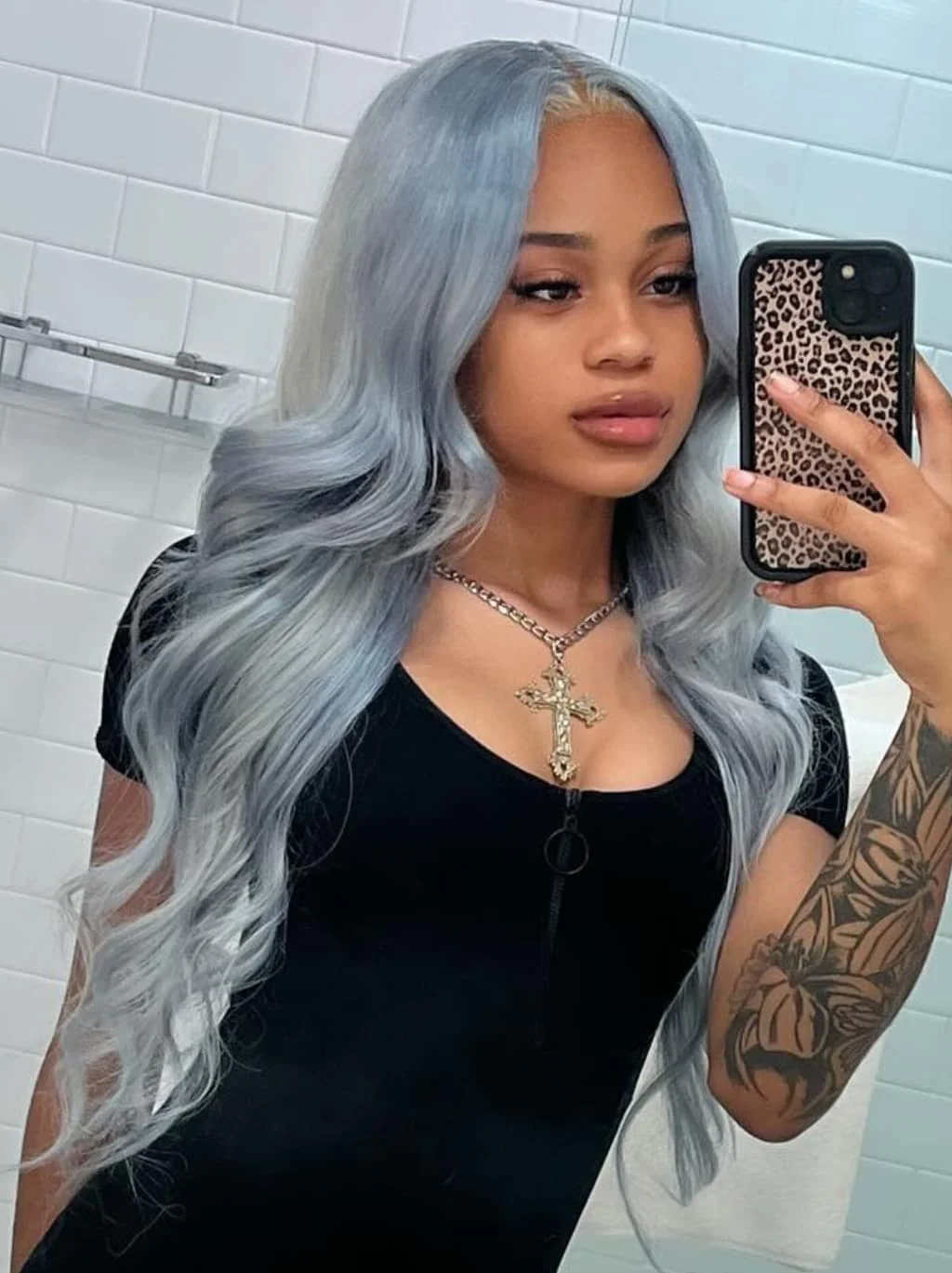 Dorsanee Grayish Blue 13x4 Lace Front Virgin Human Hair Wigs 200 Density - Image 6