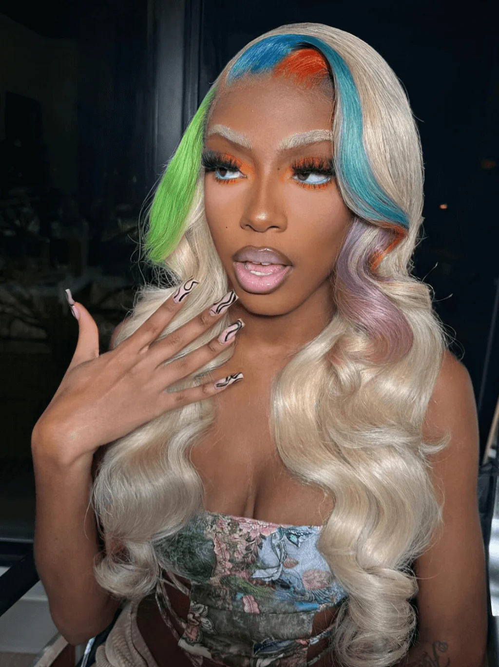Dorsanee Blue Ginger Purple Green Skunk Stripe Color Lace Front Human Hair Wigs - Image 3