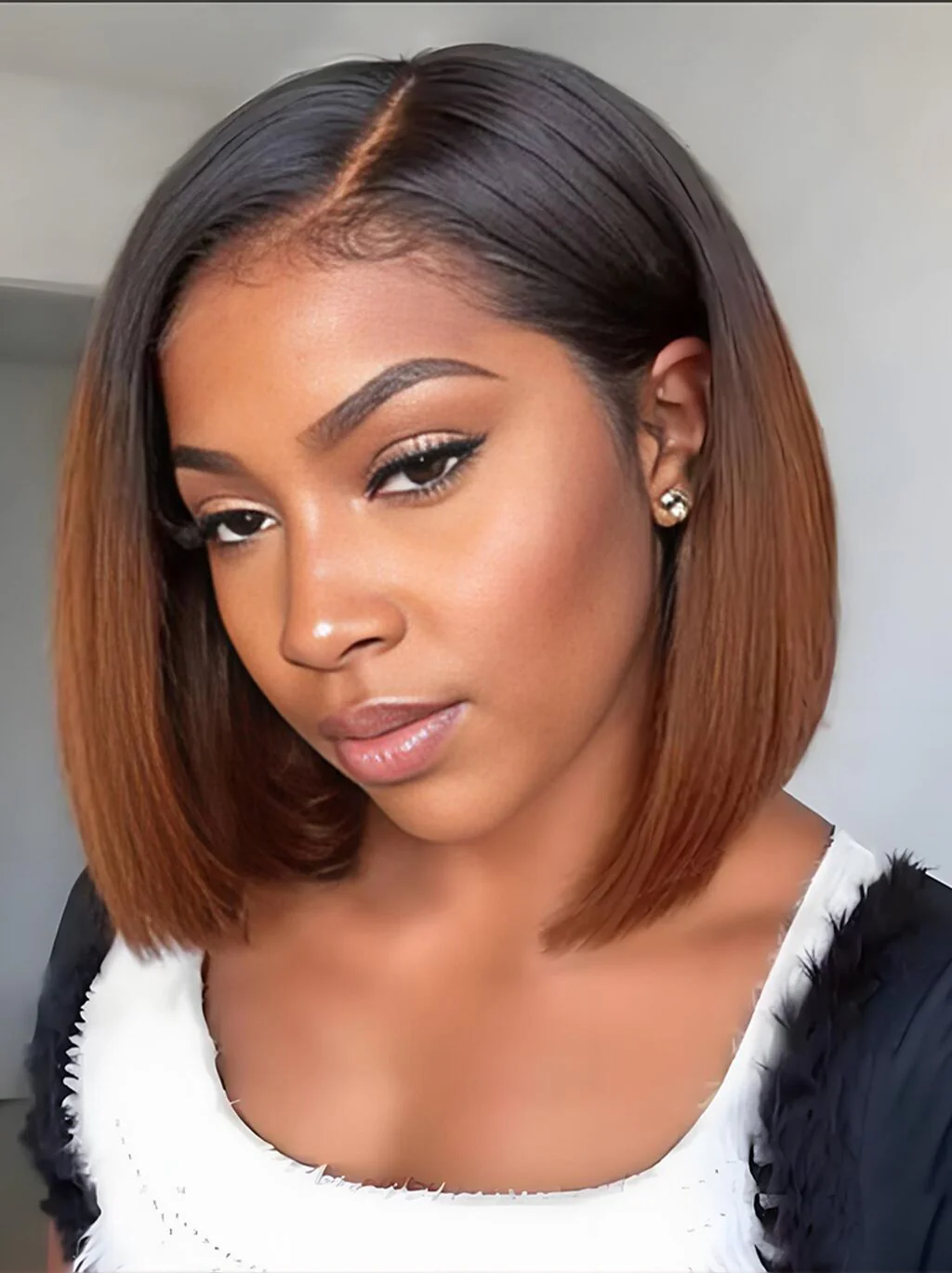 Dorsanee Ombre 1B/30 Natural Black Dark Brown Wig 4x4 13x4 Lace Front Human Hair Wigs Short Bob Wig - Image 2