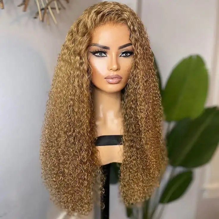 Dorsanee 250 Density Honey Blonde #27 Jerry Curly Hair 13x4 Lace Front Virgin Human Hair Wig - Image 5