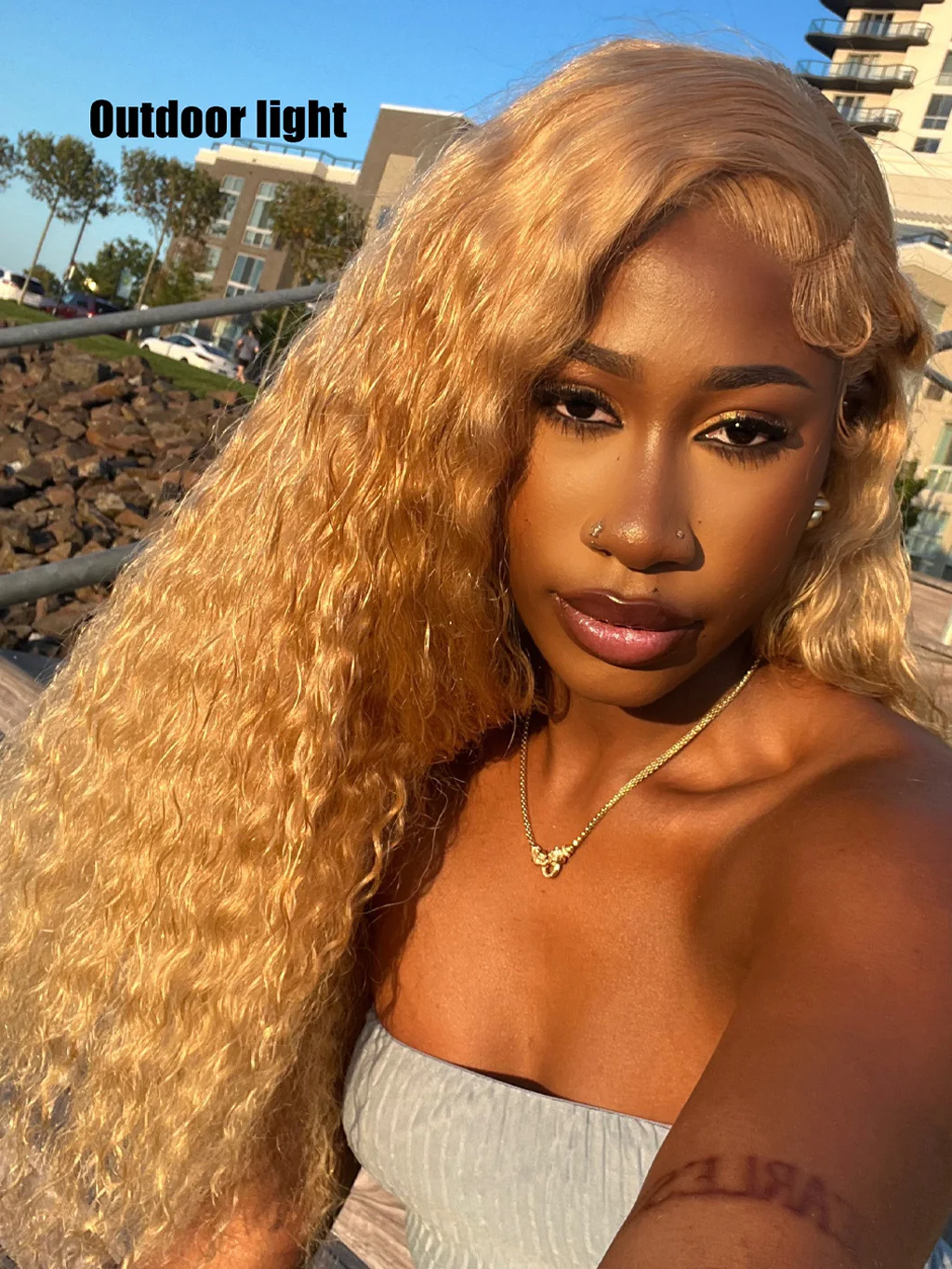 Dorsanee 250 Density Honey Blonde #27 Water Wave 13x4 Lace Front Virgin Human Hair Wig - Image 2