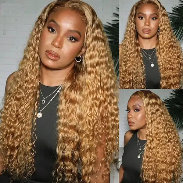 Dorsanee 250 Density Honey Blonde #27 Water Wave 13x4 Lace Front Virgin Human Hair Wig - Image 8