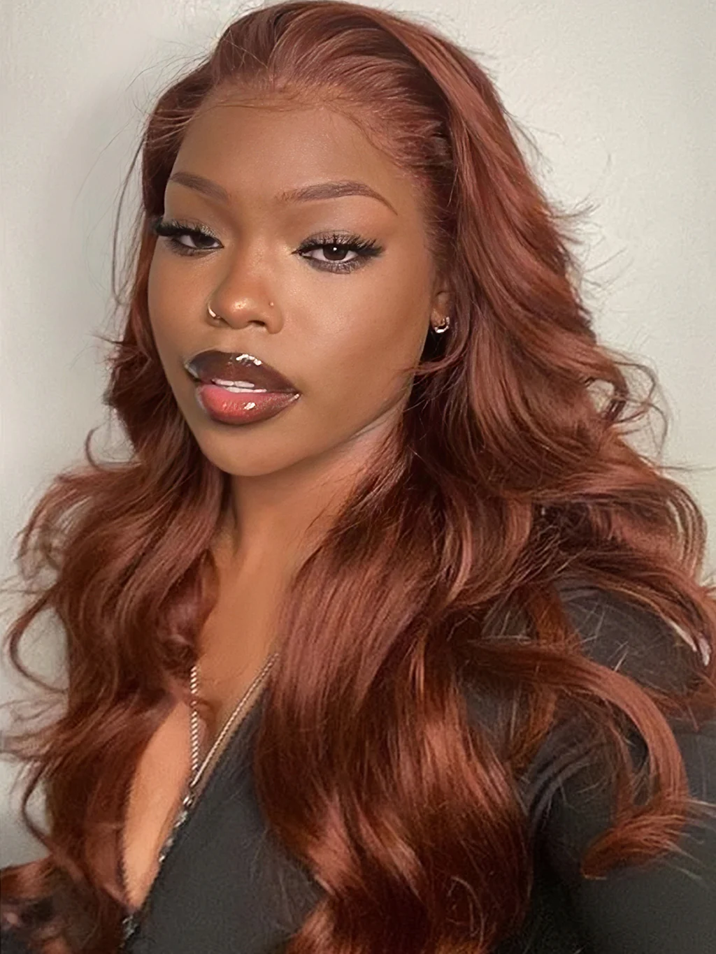 Dorsanee Chocolate Reddish Brown #33 Auburn Color Body Wave 5x5 13x4 Lace Front Human Hair Wigs - Image 4