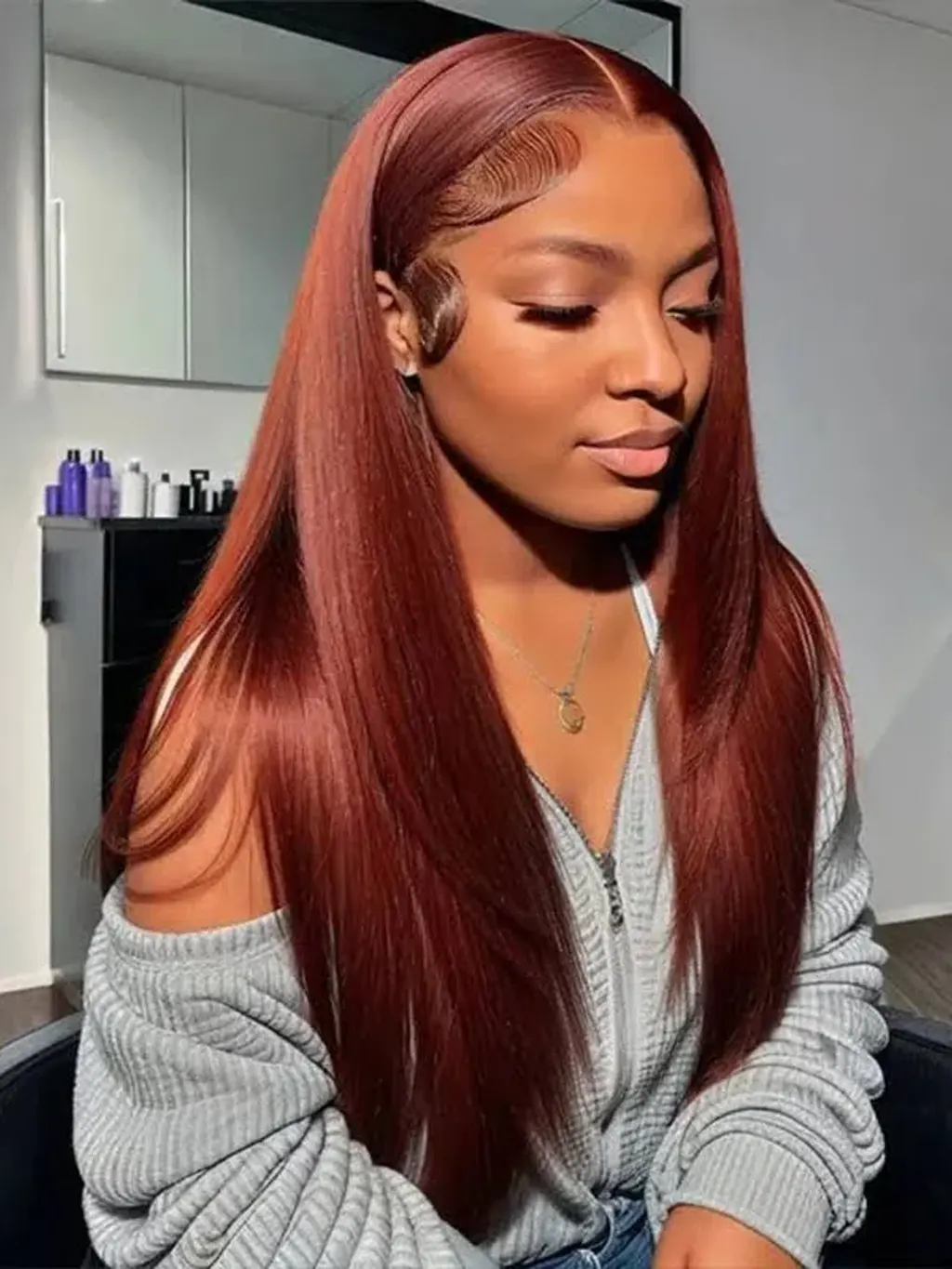 Dorsanee Reddish Brown 6x4 Pre Cut Ready to Wear Go Glueless Body Wave Human Hair Wigs - Image 4