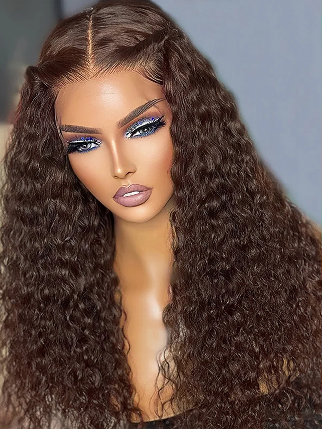 Dorsanee #4 Brown Colored Deep Wave Lace Front Wig 5x5 13x4 Transparent Lace Frontal Wig Pre-Plucked Human Hair Wig - Image 3