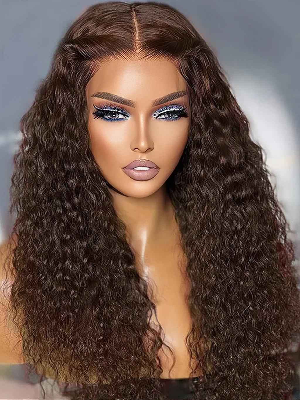 Dorsanee #4 Brown Colored Deep Wave Lace Front Wig 5x5 13x4 Transparent Lace Frontal Wig Pre-Plucked Human Hair Wig - Image 5
