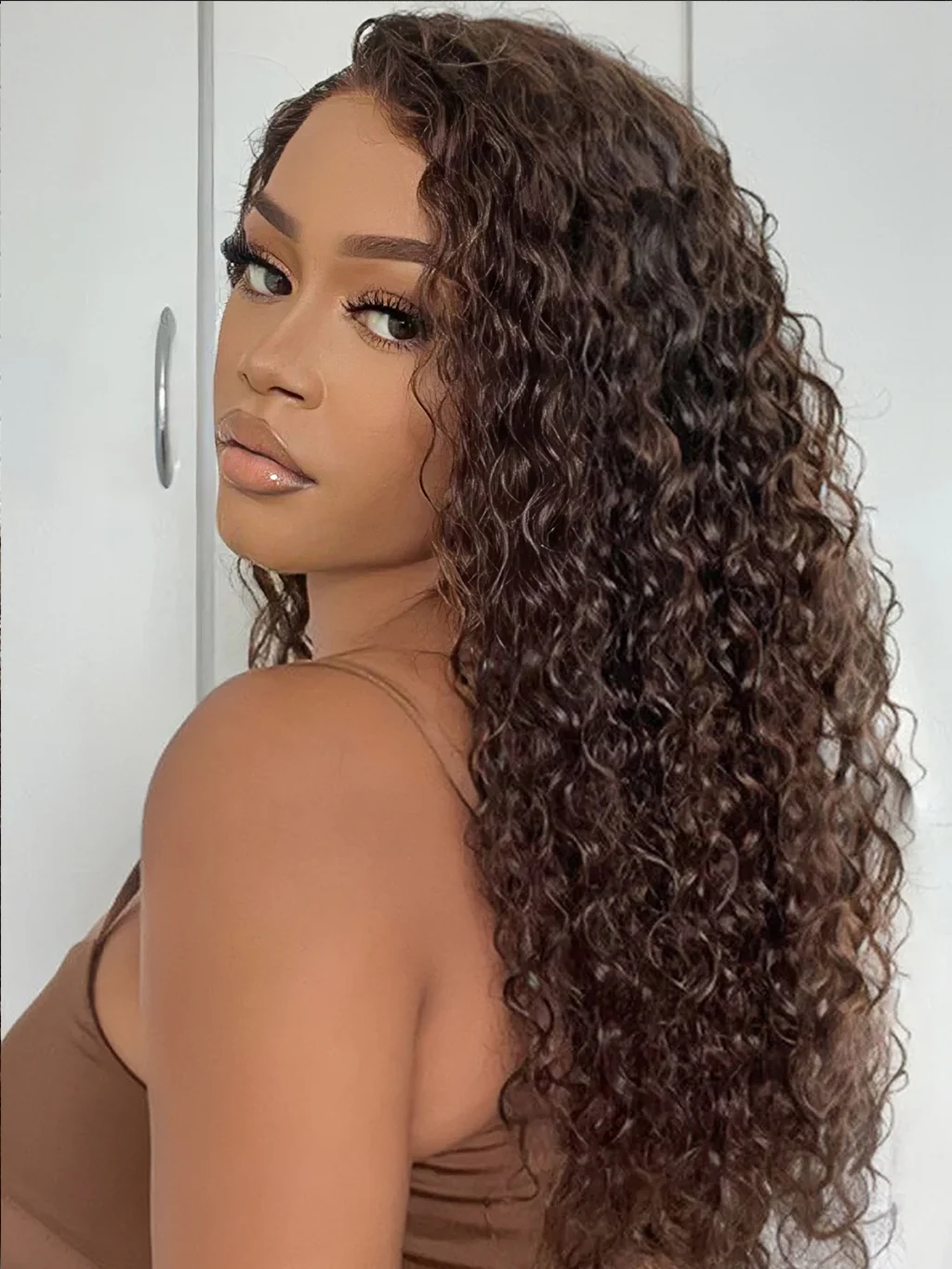 Dorsanee #4 Brown Colored Deep Wave Lace Front Wig 5x5 13x4 Transparent Lace Frontal Wig Pre-Plucked Human Hair Wig - Image 6