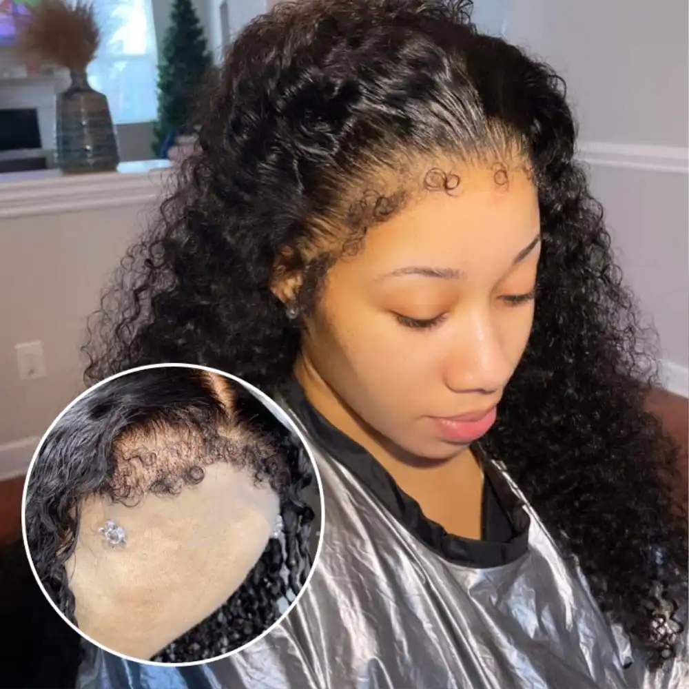 Dorsanee 4C Kinky Edge Wig Realistic Hairline Jerry Curly 13x4 Lace Front Wig - Image 3