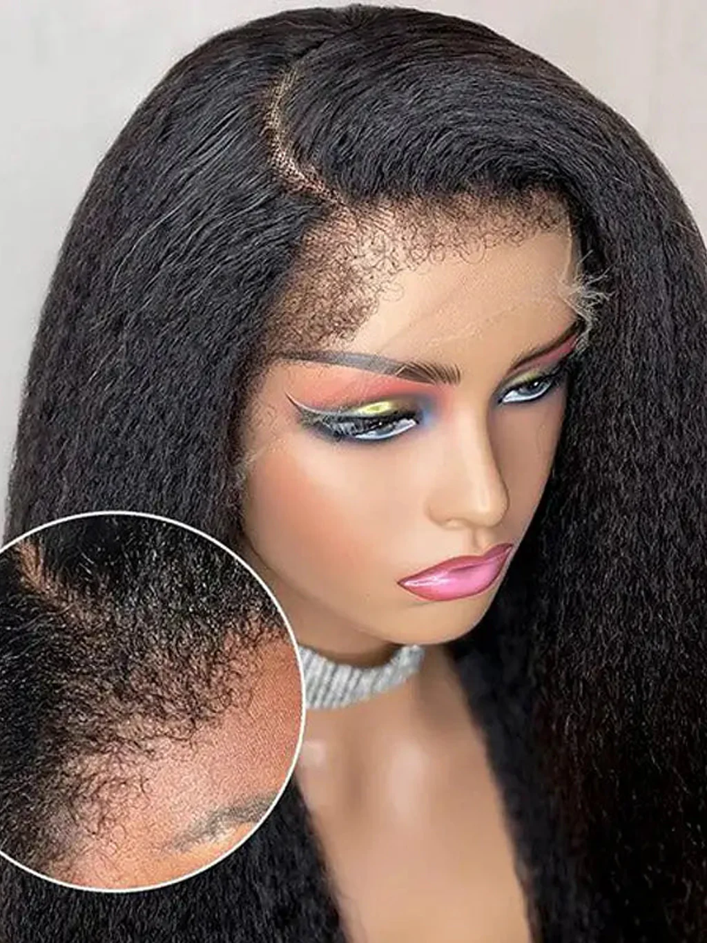 Dorsanee 4C Edge Kinky Straight Lace Wig 13X4 Lace Front Yaki Straight Wigs With Baby Hair Human Hair Wigs - Image 4