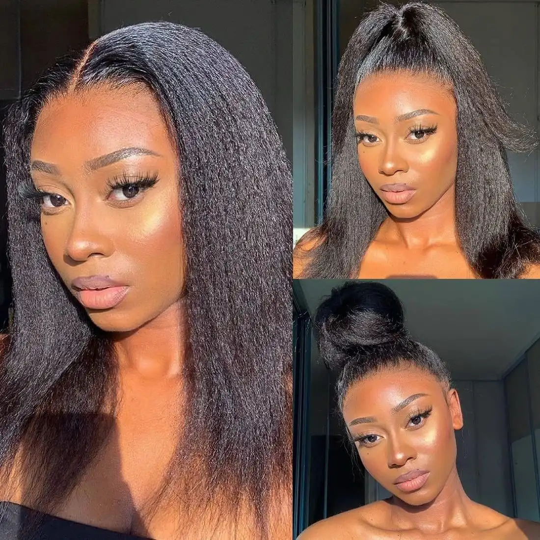 Dorsanee 250 Density 5x5 Pre Plucked HD Lace Closure Wigs Human Hair Kinky Straight Glueless Lace Wigs Realistic Look Natural Black Color - Image 4