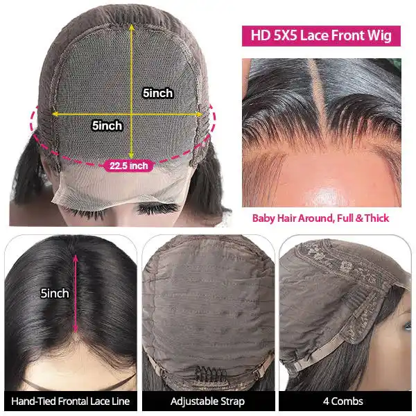 Dorsanee 250 Density Pre plucked 5x5 Transparent Lace Closure Human Hair Wigs Straight Hair Wig - Image 8