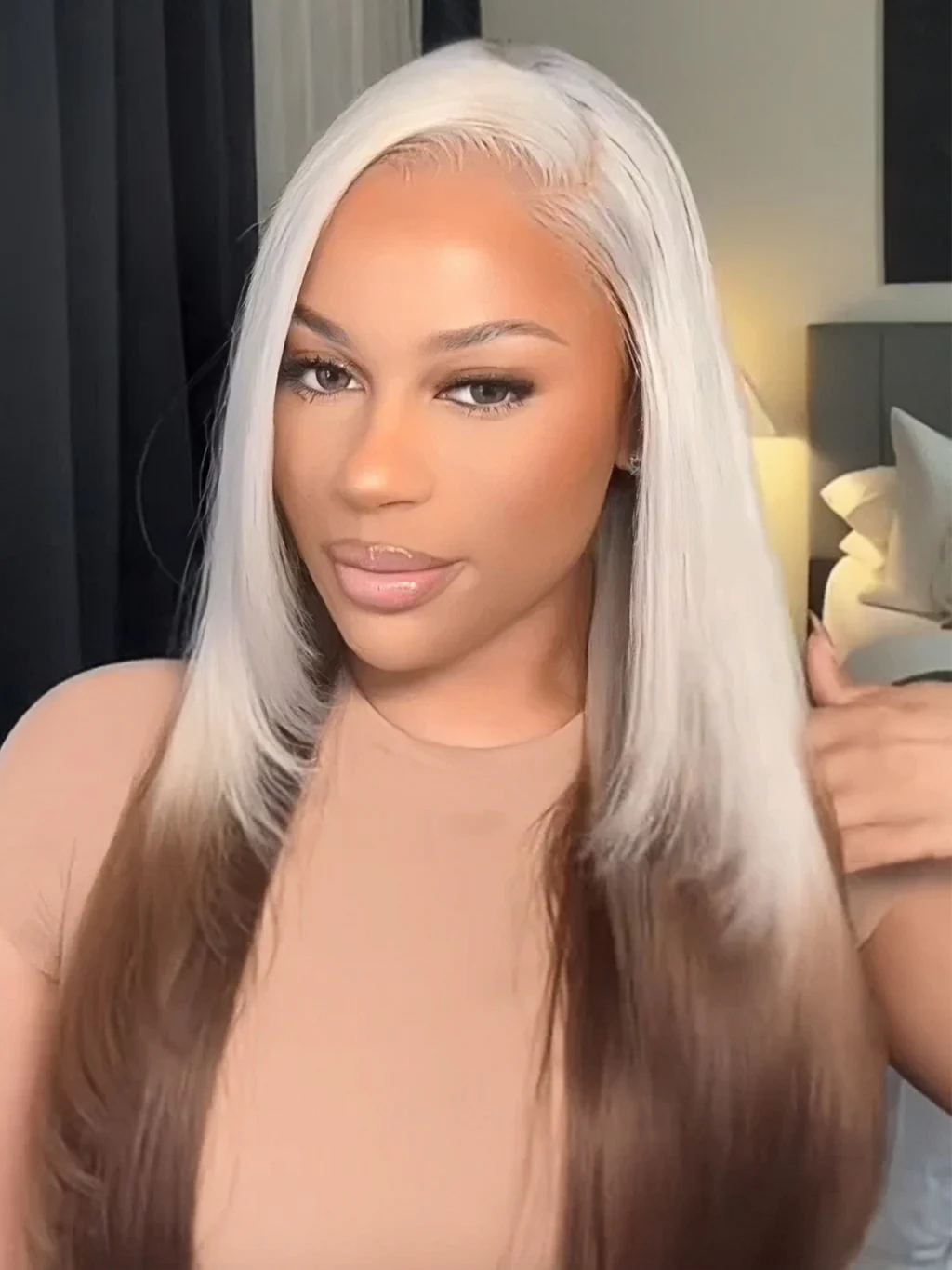 Dorsanee Ombre Blonde Brown Colored Wig Bone Straight 13x4 Lace Front Human Hair Wigs - Image 4