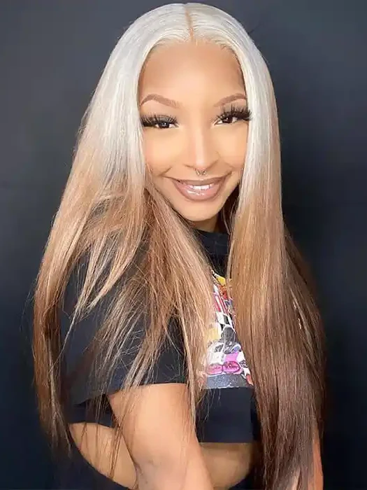 Dorsanee Ombre Blonde Brown Colored Wig Bone Straight 13x4 Lace Front Human Hair Wigs - Image 5