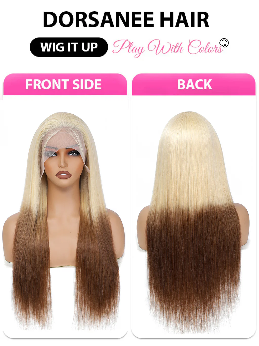 Dorsanee Ombre Blonde Brown Colored Wig Bone Straight 13x4 Lace Front Human Hair Wigs - Image 7