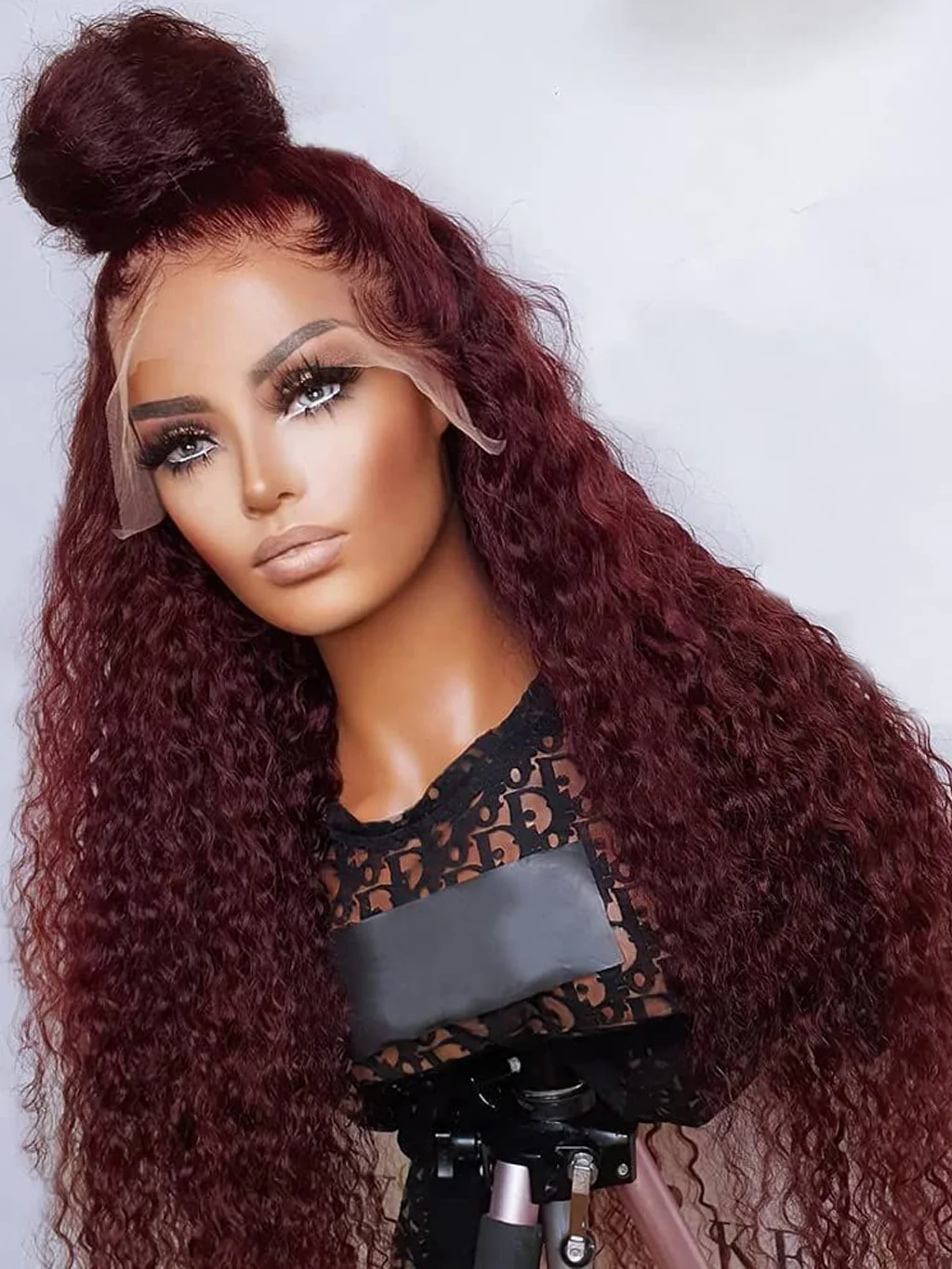 Dorsanee 250 Density 99J Burgundy Curly Wig Transparent 13x4/5x5 HD Lace Frontal Wig for Women Human Hair Wig - Image 3