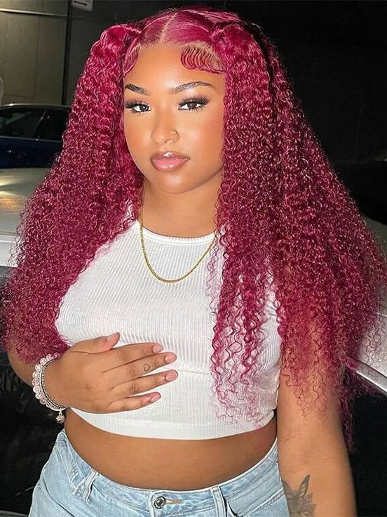 Dorsanee 250 Density 99J Burgundy Curly Wig Transparent 13x4/5x5 HD Lace Frontal Wig for Women Human Hair Wig - Image 6