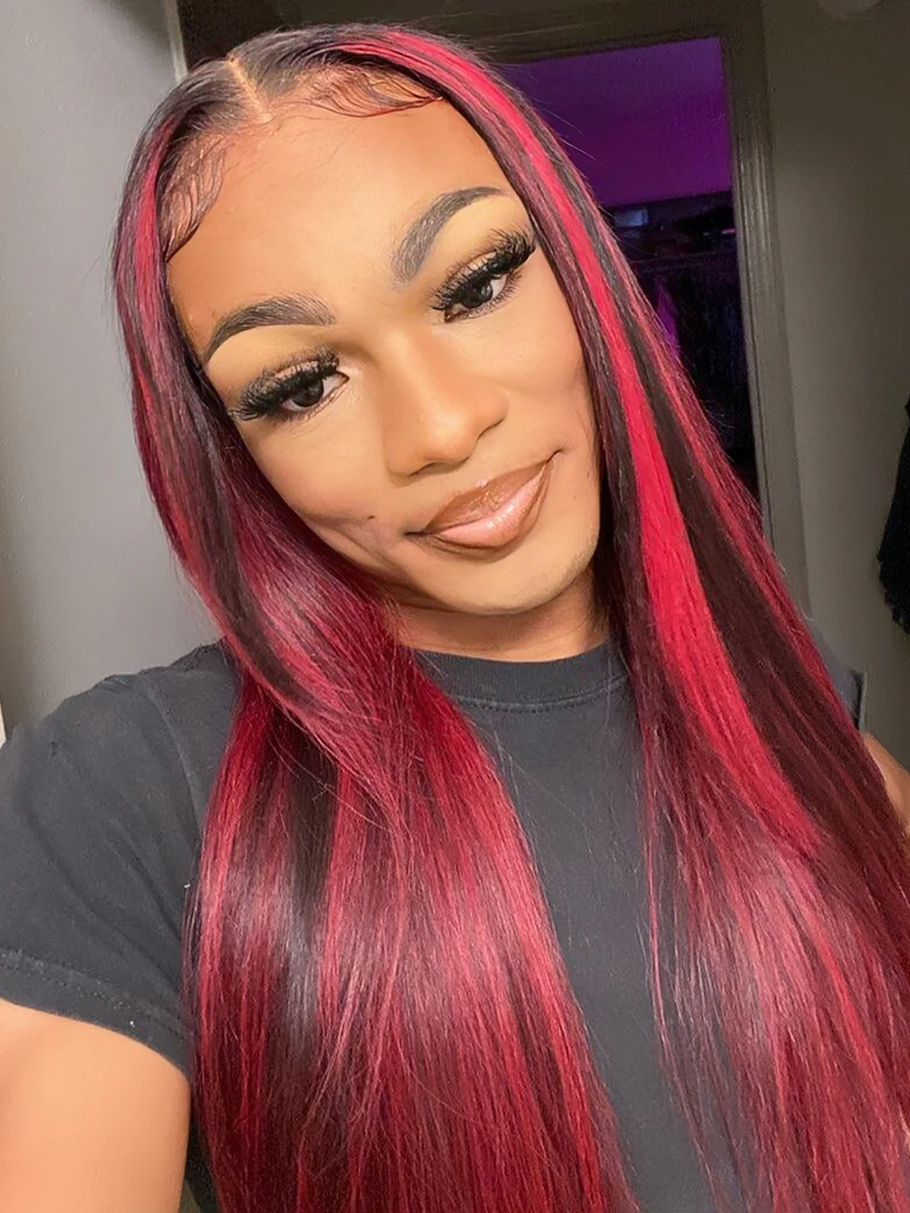 Dorsanee 99J Burgundy Red Highlight 13×4 HD Lace Front Straight Human Hair Wigs - Image 4