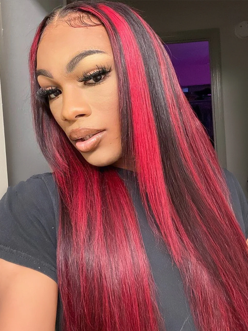 Dorsanee 99J Burgundy Red Highlight 13×4 HD Lace Front Straight Human Hair Wigs - Image 5