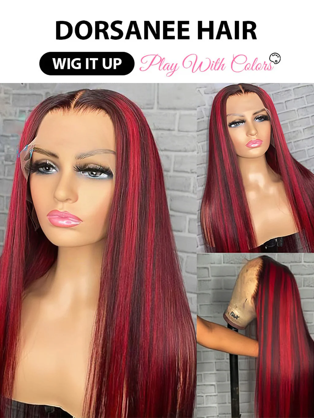 Dorsanee 99J Burgundy Red Highlight 13×4 HD Lace Front Straight Human Hair Wigs - Image 8