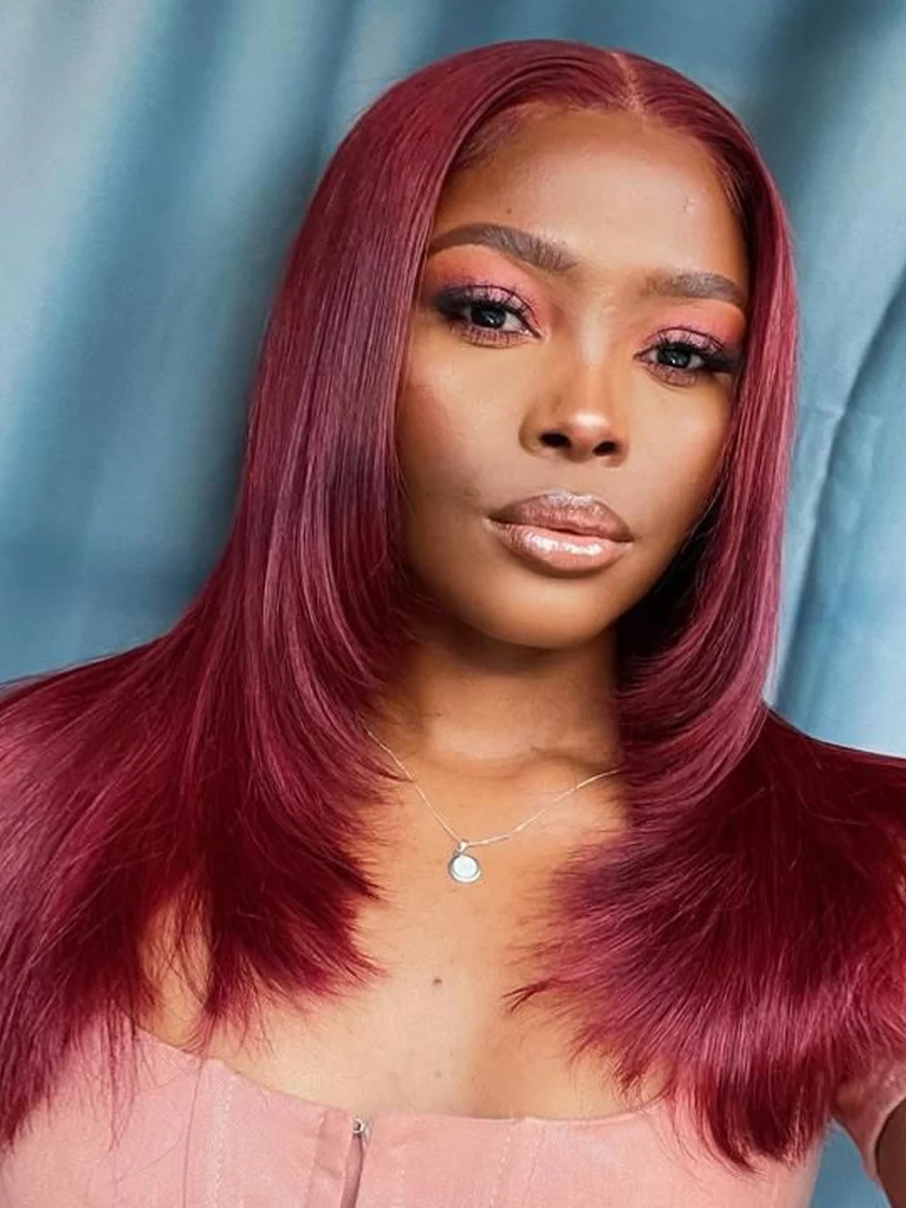 Dorsanee 99J Red Layered 13x4 Lace Frontal Straight Human Hair Wigs - Image 3