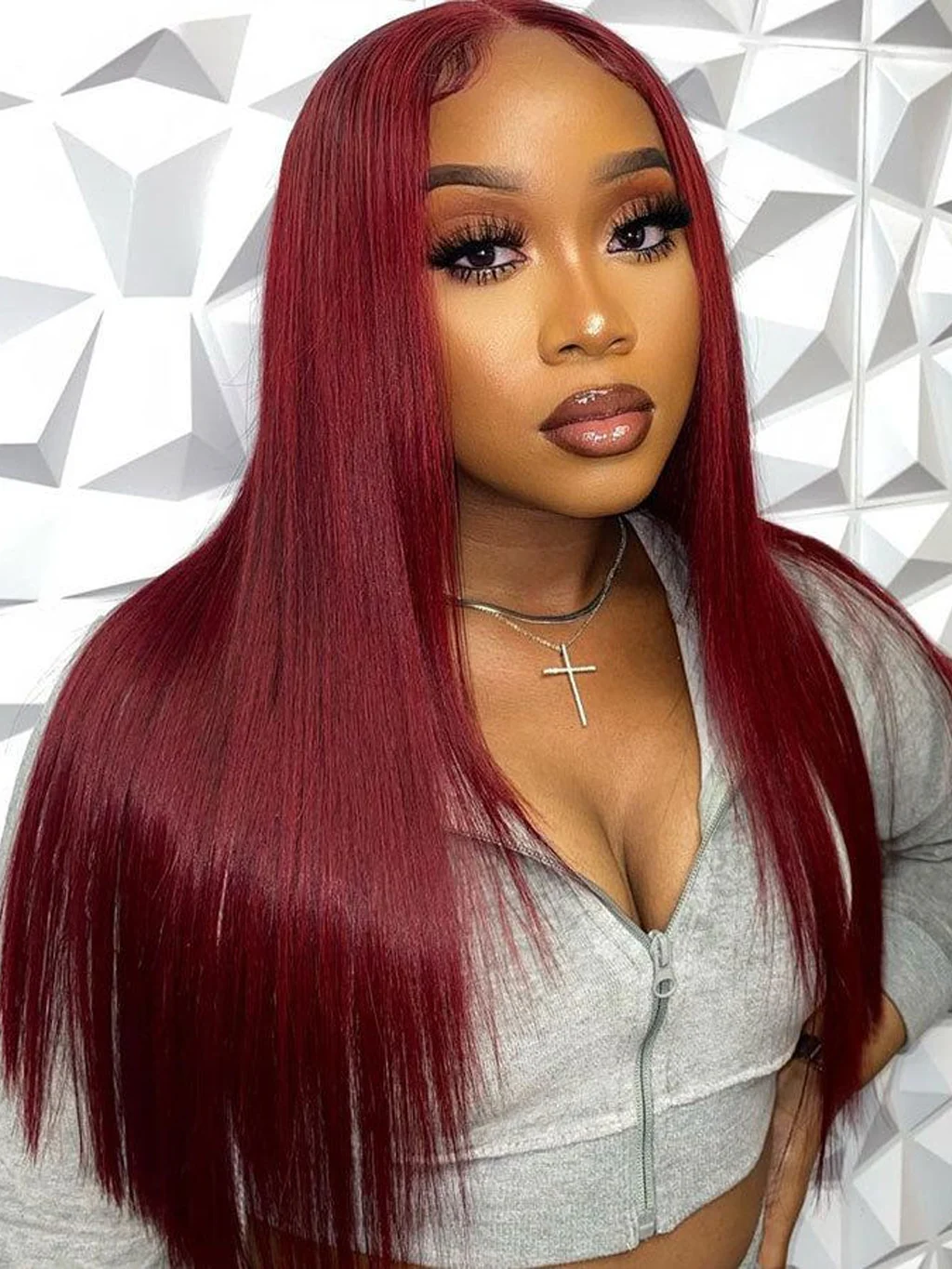 Dorsanee 99J Red Layered 13x4 Lace Frontal Straight Human Hair Wigs - Image 4