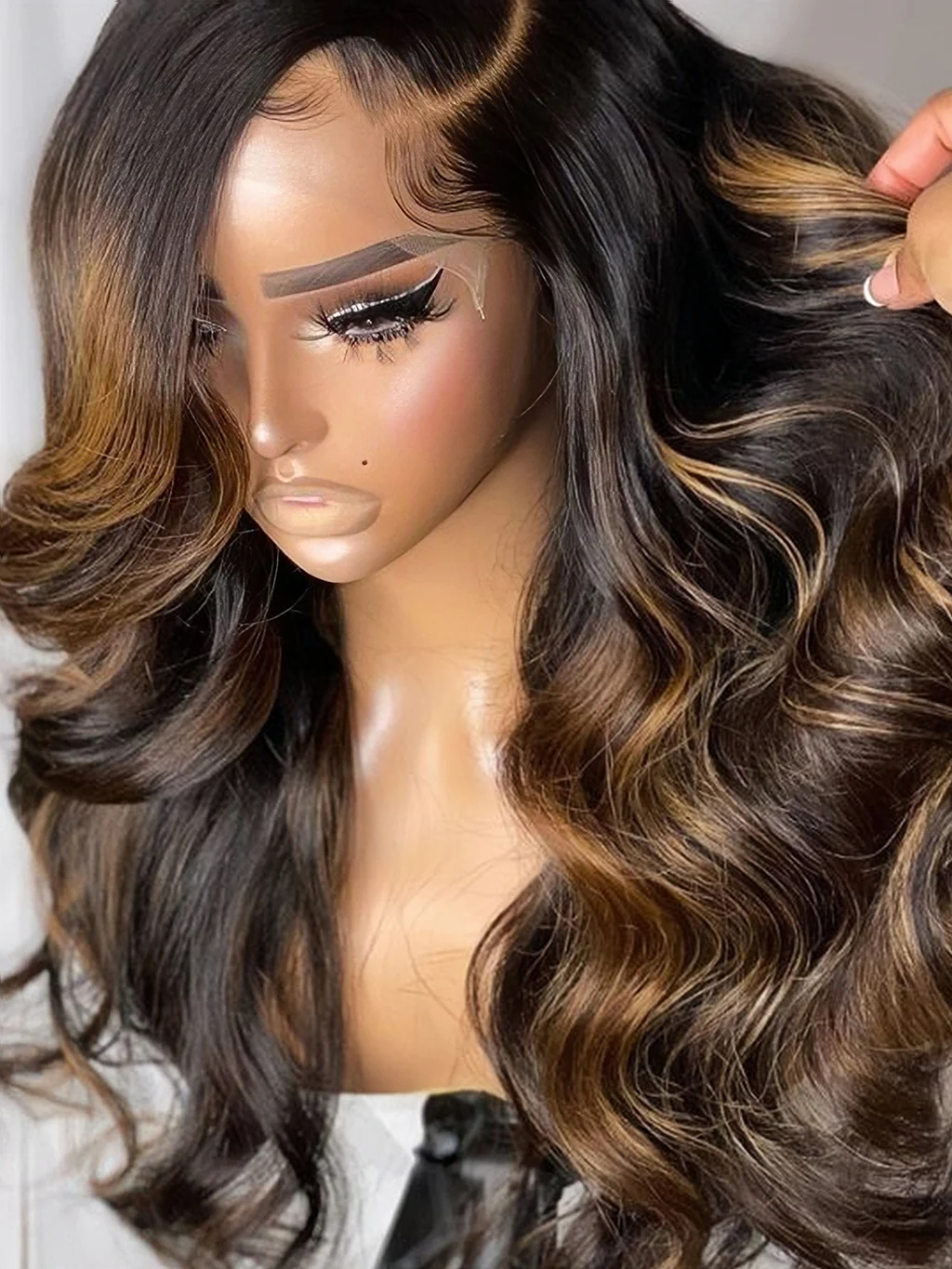 Dorsanee Balayage Brown Highlight Colored  Body Wave Wig 13x4 Lace Front Human Hair Wigs - Image 6