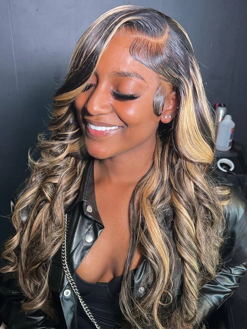 Dorsanee P1B/27 Honey Blonde Highlight 250 Density Body Wave 13x4 HD Lace Frontal Human Hair Wig - Image 3