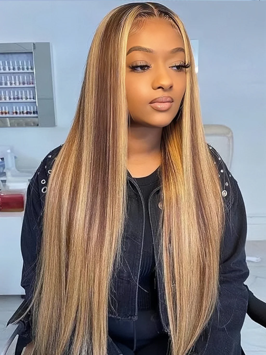 Dorsanee Honey Blonde Brown Highlight 250 Density 13X4 Lace Front Straight Human Hair Wigs - Image 3