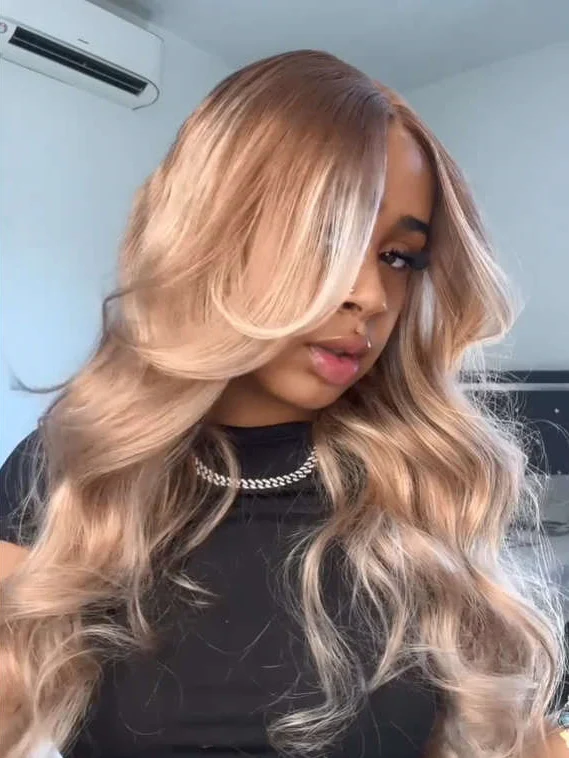 Dorsanee Platinum Blonde Light Brown Highlight 13x4 HD Lace Front Body Wave Human Hair Wigs - Image 3
