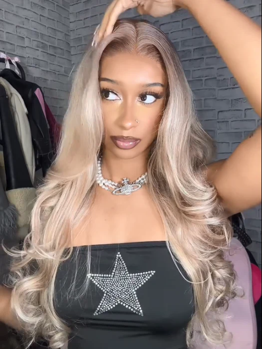 Dorsanee Platinum Blonde Light Brown Highlight 13x4 HD Lace Front Body Wave Human Hair Wigs - Image 5