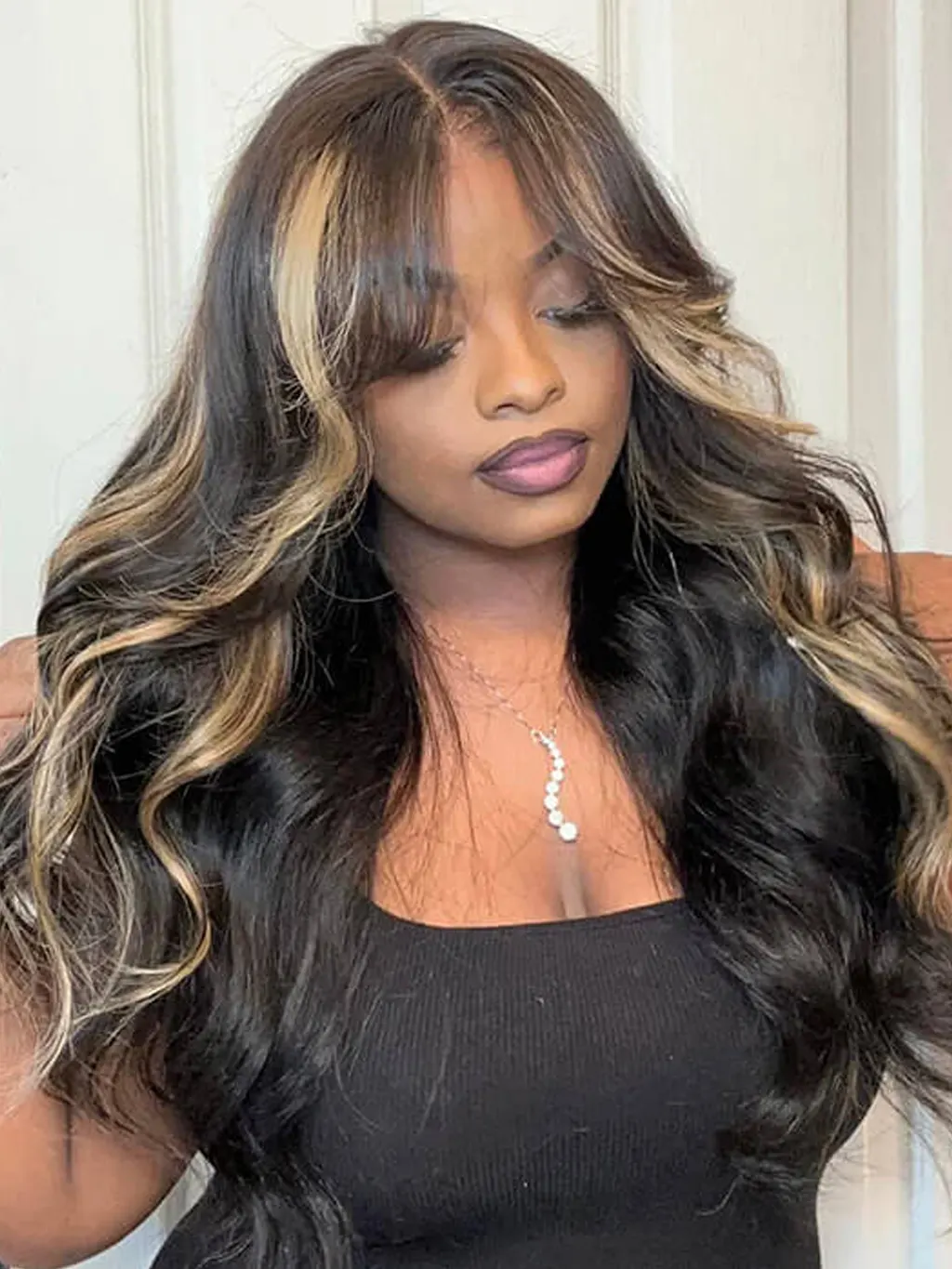 Dorsanee Curtain Bangs Honey Blonde Highlight 13x4 Lace Front Body Wave Human Hair Wigs - Image 5