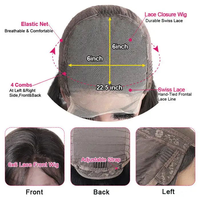 Dorsanee 250 Density 6x6 HD Transparent Lace Closure Body Wave Human Hair Wigs - Image 8