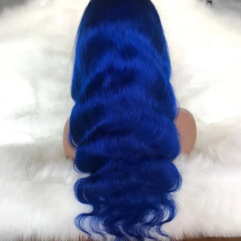 Dorsanee 200 Density Blue Color 13x4 HD Lace Frontal Body Wave Human Hair Wig - Image 3