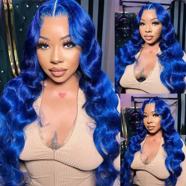 Dorsanee 200 Density Blue Color 13x4 HD Lace Frontal Body Wave Human Hair Wig - Image 7