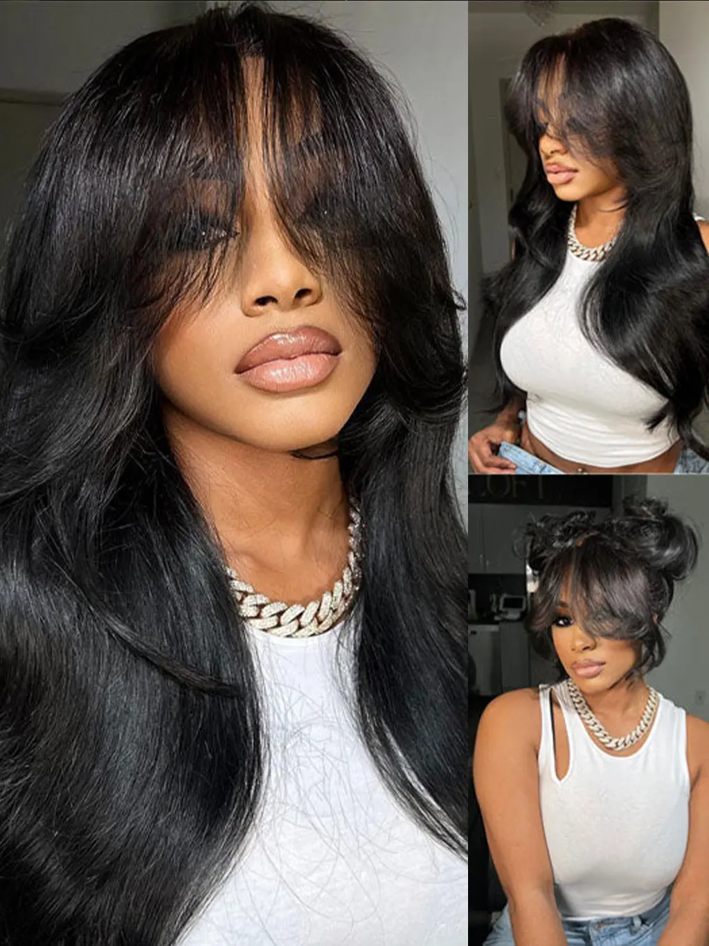 Dorsanee Curtain Bangs 13x4 HD Lace Frontal Layered Butterfly Haircut Straight Human Hair Wigs - Image 3